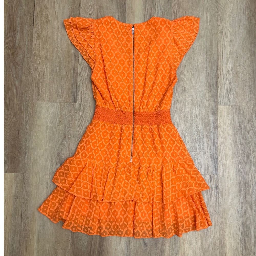Alice + Olivia Markita Orange Silk Blend Geometric Ruffle Mini Dress sienna 4 - Picture 4 of 8